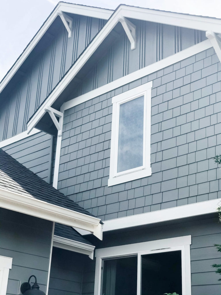 house exterior paint colors after remodel, redesign/painting.  Gray with white trim