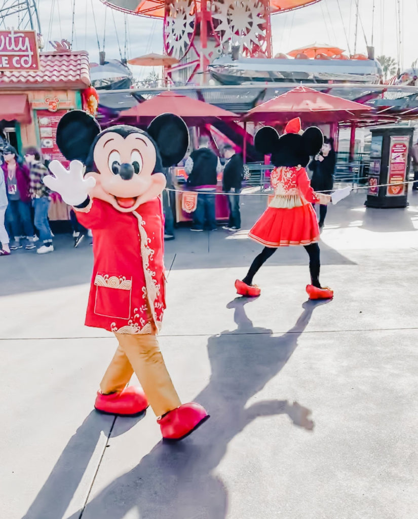 Mickey mouse waving at parade, california adventure lunar new year february 2020