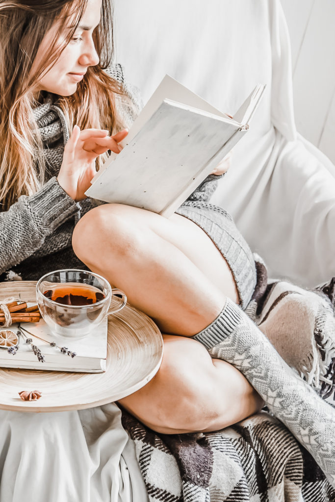 self-care reading a good book with a cup of tea, self-care for busy moms